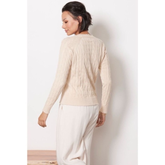 Evereve Distressed Cable Sweater in Cream - Picture 2 of 8